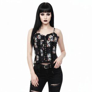 Royal Bones Womens Skull Koi Lace Up Corset Top Size XL Punk‎ Y2K Grunge
